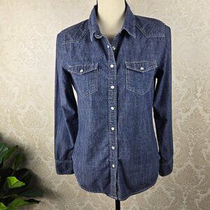 Rocks & Indigo Size Small Blue Denim Shirt Pearl Snap Front Long Sleeve Western